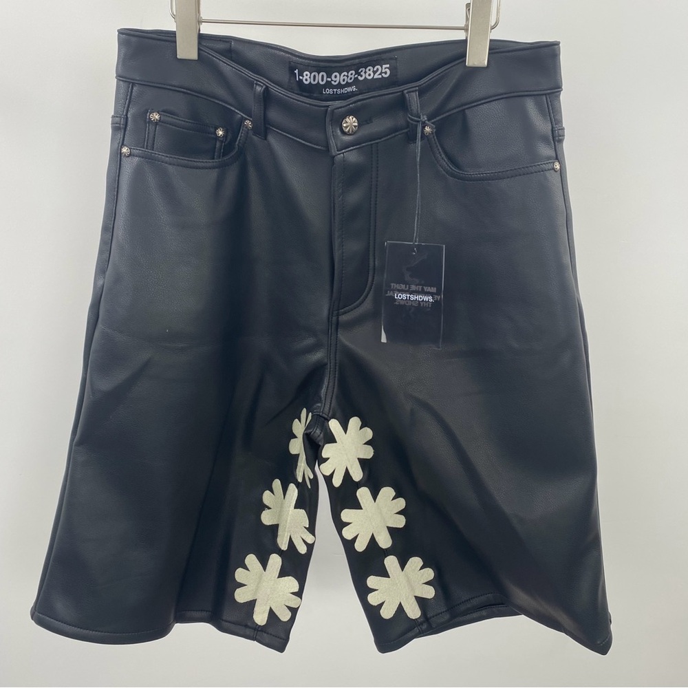 Black Leather Shorts with White Accents